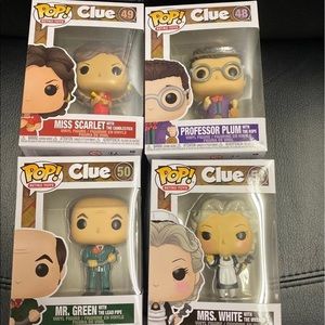 Set of 4 retro CLUE FUNKO POPS MRS WHITE, mr Green Mrs scarlet and profe…
